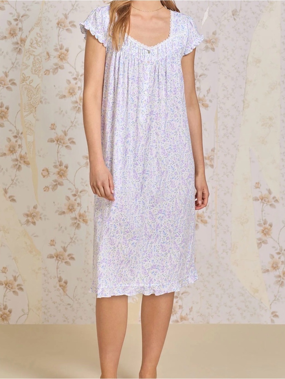 Eileen West Lavender & Pale Blue Floral Lace-Trim Nightgown - Picture 3 of 4